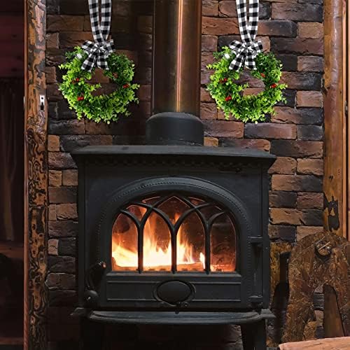 6 Pcs Christmas Kitchen Cabinet Wreaths with Plaid Ribbon