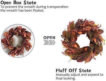 TEMPUS 20 Inch Thanksgiving Wreath with Magnolia Leaves and Pine Cones