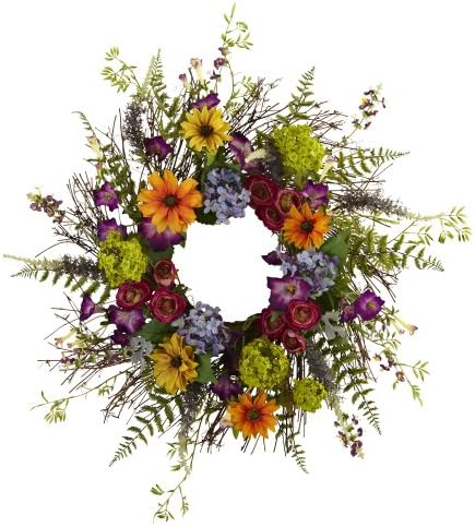 Nearly Natural 24-Inch Spring Garden Wreath with Twig Base