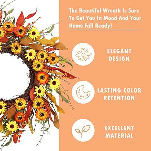 GAOMON 20 Inch Artificial Fall Floral Wreath