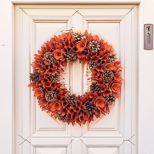 Galt International 18 Woodchip Pinecone Fall Wreath for Front Door