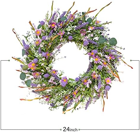 24 Inch Spring Wild Flower Wreath for Front Door