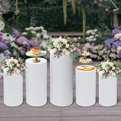 5Pcs White Cylinder Pedestal Stands for Events