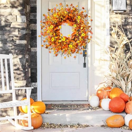 Fall Wreath for Front Door with LED Light Timer