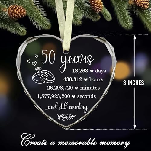 50th Wedding Anniversary Glass Hanging Ornament for Couples