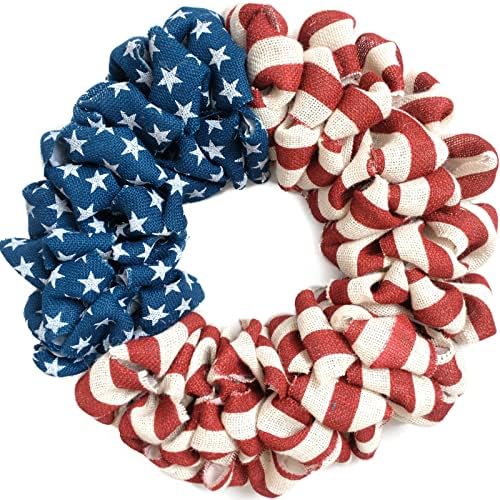 20 Inch Patriotic Burlap Wreath with Stars and Stripes