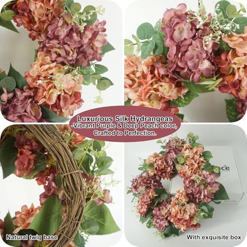 Hometrance 18 Inch Artificial Hydrangea Door Wreath