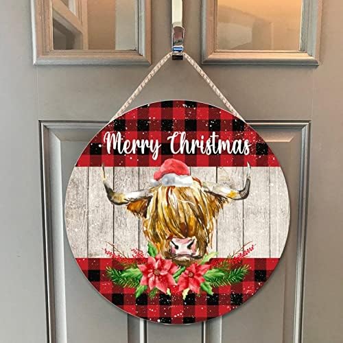 Farmhouse Door Hanger Red Buffalo Plaid Wood Sign 10x10in