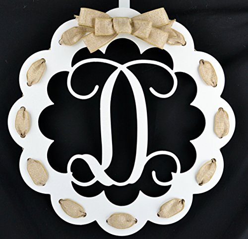 Custom Door Wreath with Letter D - White and Burlap