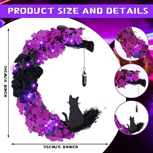 Ceenna Halloween Moon Wreath with Black Roses