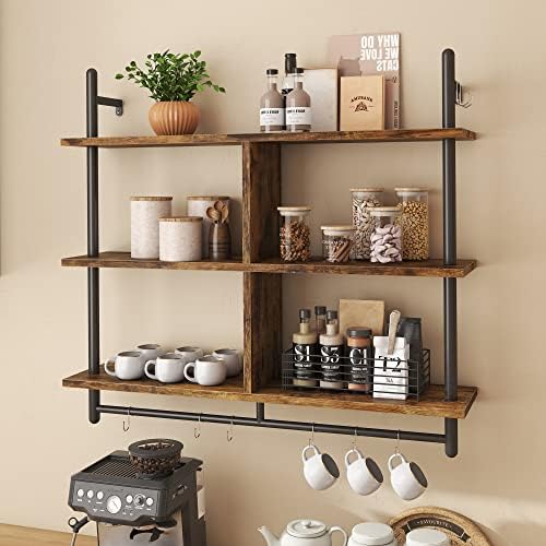 Bestier 3 Tier Floating Pipe Shelf Rustic Brown 415