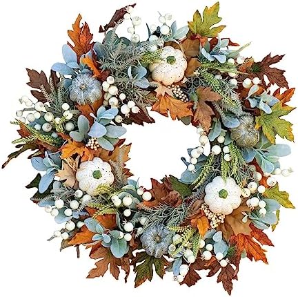 Large Grapevine Wreath 36 Inches Simulated White Pumpkin Decor Set