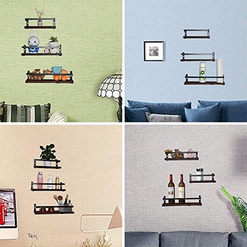 PHUNAYA Floating Shelves Rustic Wood Metal Design Set of 3 Brown