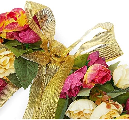 Okuna Outpost Rose Wreath with Ribbon for Front Door