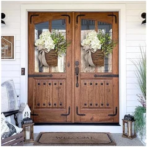 Cream Hydrangea Door Hanger Basket Wreath Farmhouse Decor