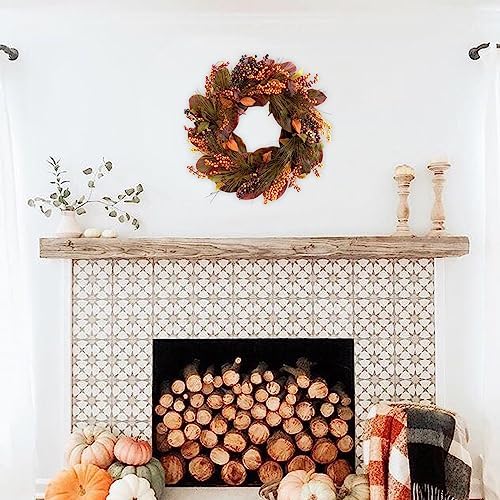 TEMPUS 20 Inch Thanksgiving Wreath with Magnolia Leaves and Pine Cones