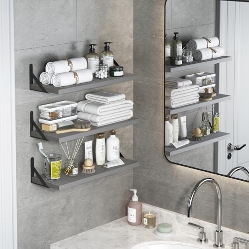 YGEOMER Floating Shelves Set of 4 Gray Wall Shelves