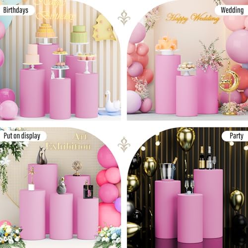 LEBENGURU 3Pcs Cylinder Pedestal Stand Covers Pink