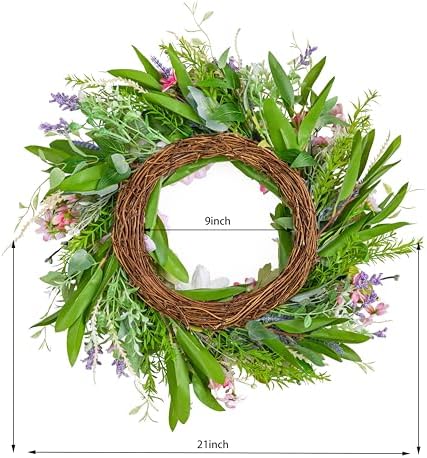 20 Inch Pink Dahlia Artificial Spring Wreath for Front Door