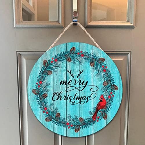 Farmhouse Front Door Hanger Red Bird Wreath Christmas Wood Sign