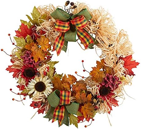 Nearly Natural 30in Harvest Autumn Wreath with Bows