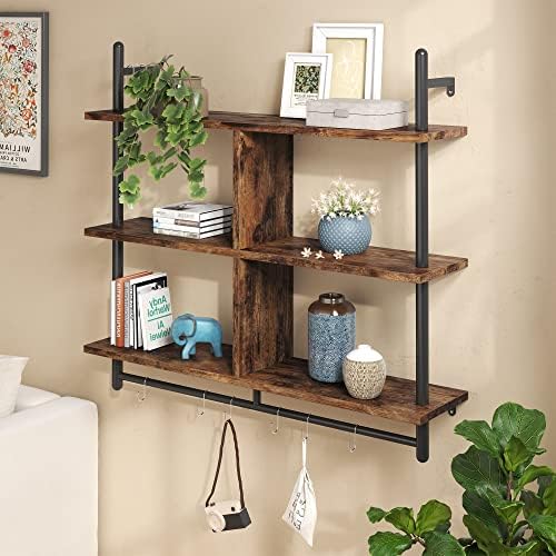 Bestier 3 Tier Floating Pipe Shelf Rustic Brown 415