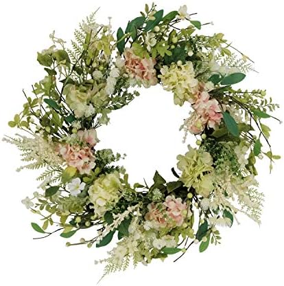 Puleo International 24 Inch Artificial Hydrangea and Dogwood Door Wreath