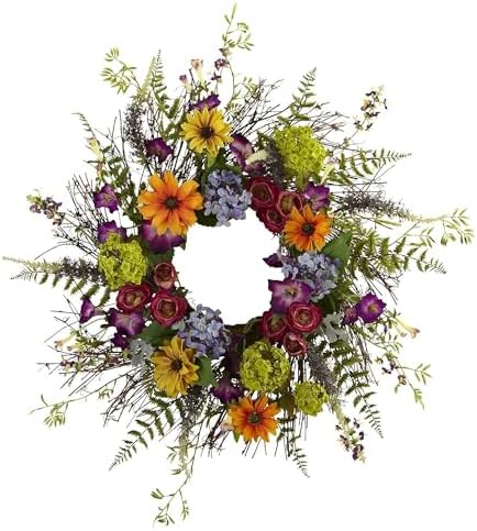Nearly Natural 24-Inch Spring Garden Wreath with Twig Base