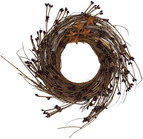 CVHOMEDECO Rustic Pip Berries and Twig Wreath 10 Inch Burgundy