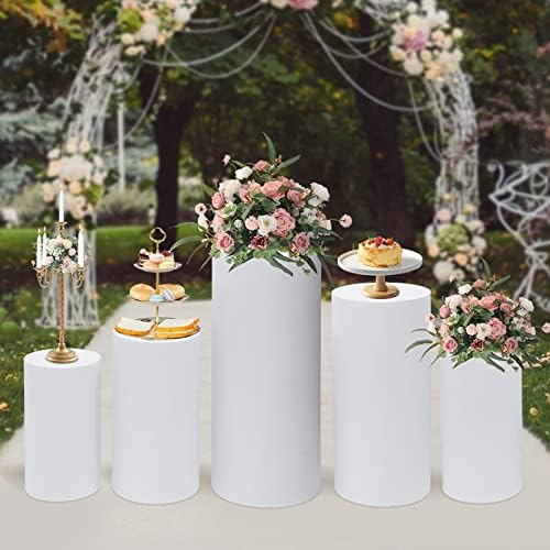 5Pcs White Cylinder Pedestal Stands for Events
