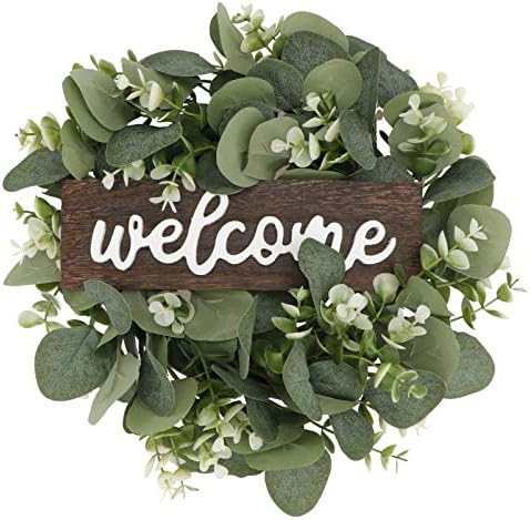 VALICLUD Welcome Wreath Door Sign with Green Leaves