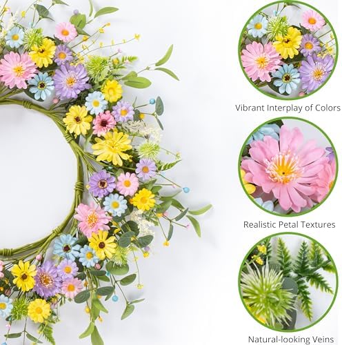 24 Inch Spring Summer Floral Door Wreath