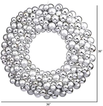 Vickerman 36 Inch Silver Shiny and Matte Ball Wreath with Ornaments