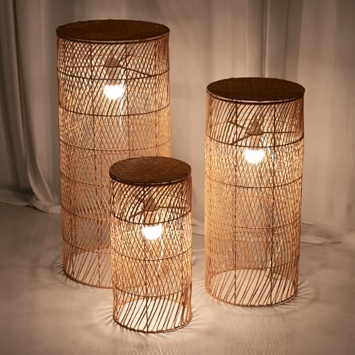 Efavormart Set of 3 Wicker Floor Lamp Shades with Wave Patterns