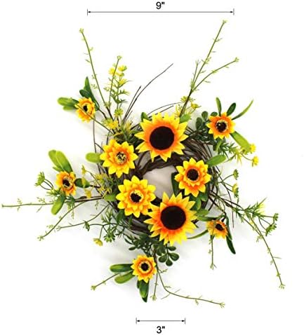 Rustic Country Artificial Sunflower and Twig Wreath 9 Inch