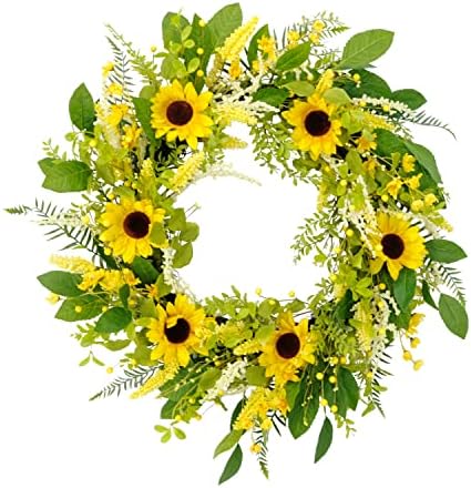 Puleo International 30 Inch Artificial Sunflower Floral Spring Door Wreath