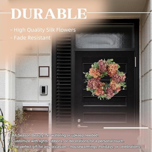 Hometrance 18 Inch Artificial Hydrangea Door Wreath