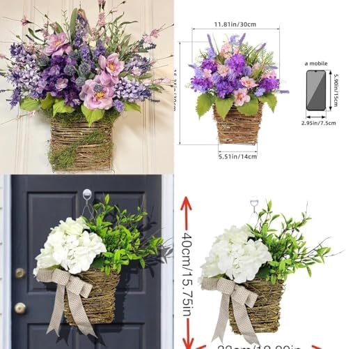 Manutox Cream Hydrangea Door Wreath Basket Hanger