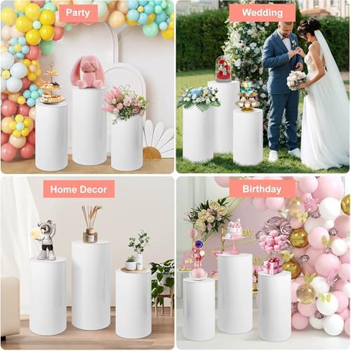 3PCS White Cylinder Pedestal Stands for Party Displays