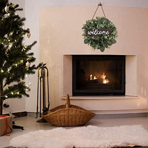 VALICLUD Welcome Wreath Door Sign with Green Leaves