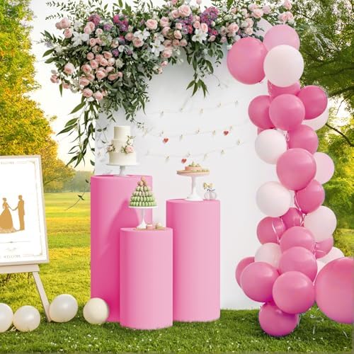 LEBENGURU 3Pcs Cylinder Pedestal Stand Covers Pink