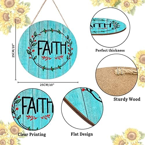 Faith Green Leave Wreath Wood Door Hanger Christian Quote Sign
