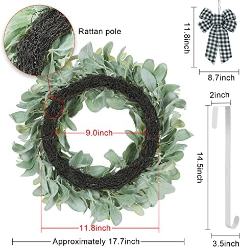 18 Inch Flocked Lambs Ear Wreath with 3 Bows
