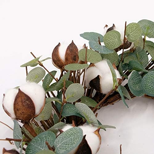 Idyllic Eucalyptus and Cotton Wreath 14 Inches