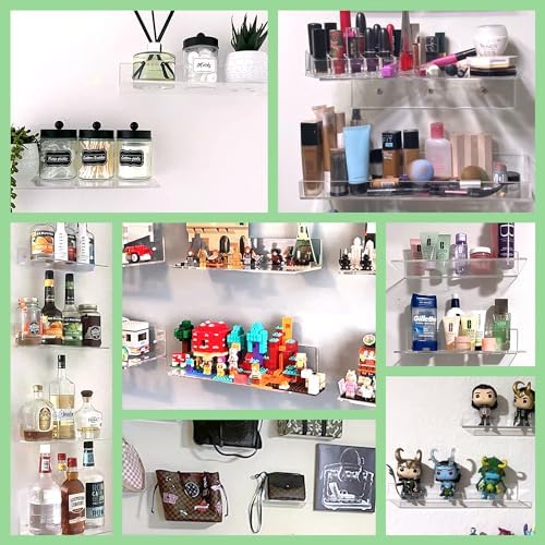 FEMELI 2 PCS 12 Inch Clear Acrylic Floating Shelves for Display
