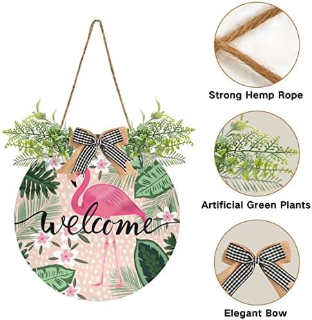 Xigua Tropical Pink Flamingo Welcome Sign Front Door Decor