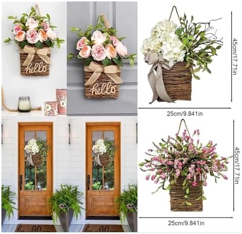 Cream Hydrangea Door Hanger Basket Wreath Farmhouse Decor