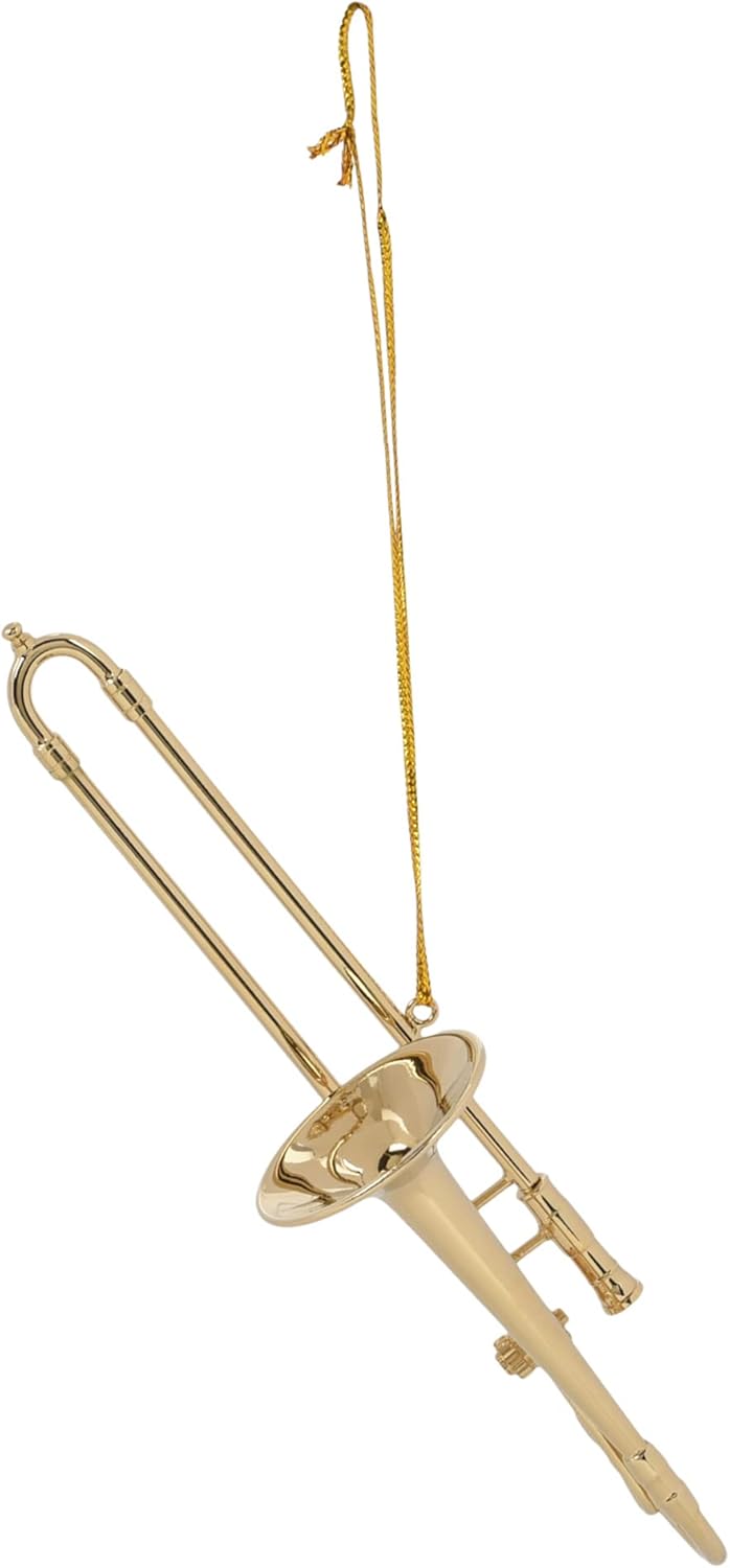 Gold Tone Trombone Hanging Ornament 5 Inch