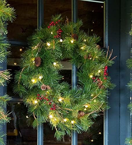 Plow And Hearth Blue Ridge Lit Wreath with Timer