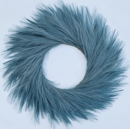 27 Inch Blue Green Artificial Pampas Grass Wreath